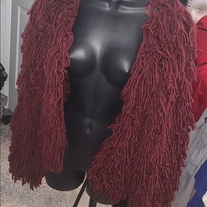 Burgundy shaggy cardigan